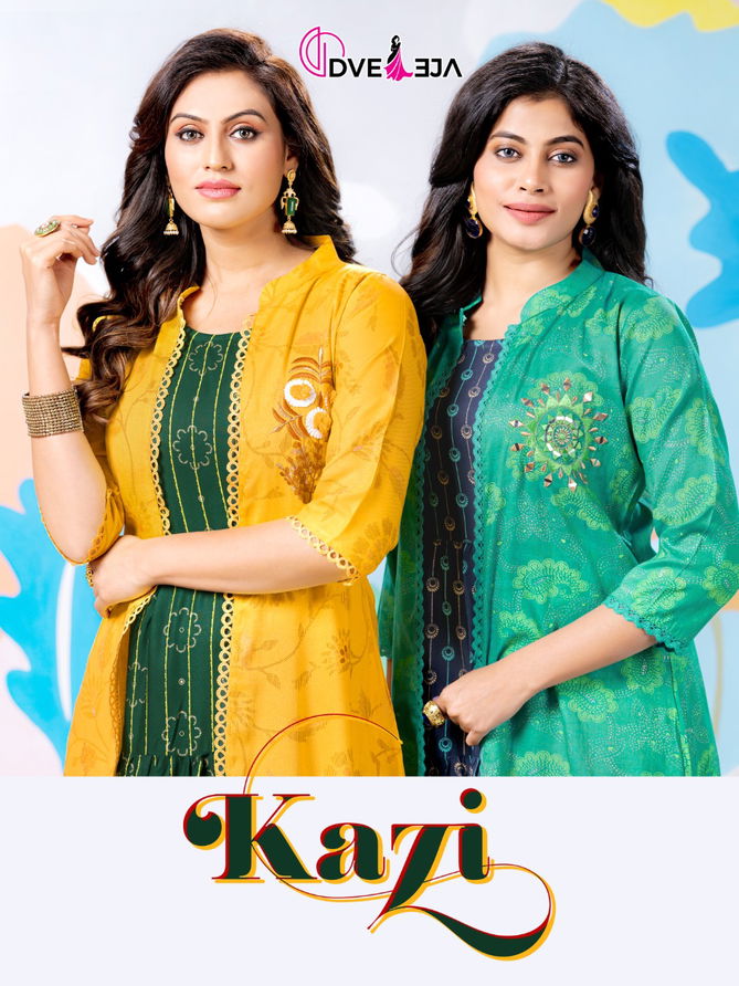 Dveeja Kazi Fancy Designer Regular Wear Rayon Kurti With Jacket Collection